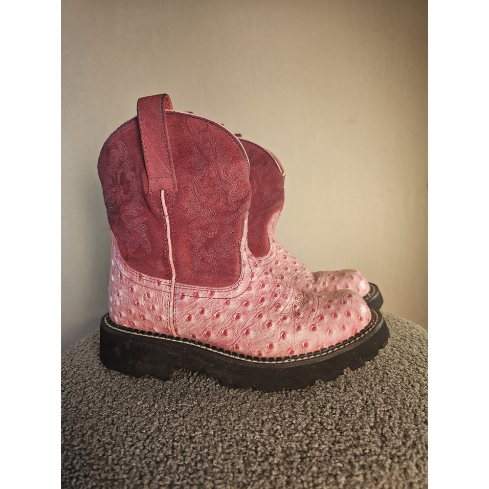 Ariat Fatbaby 1004713 Women's 6.5B Pink Ostrich Print Western Cowgirl Boots